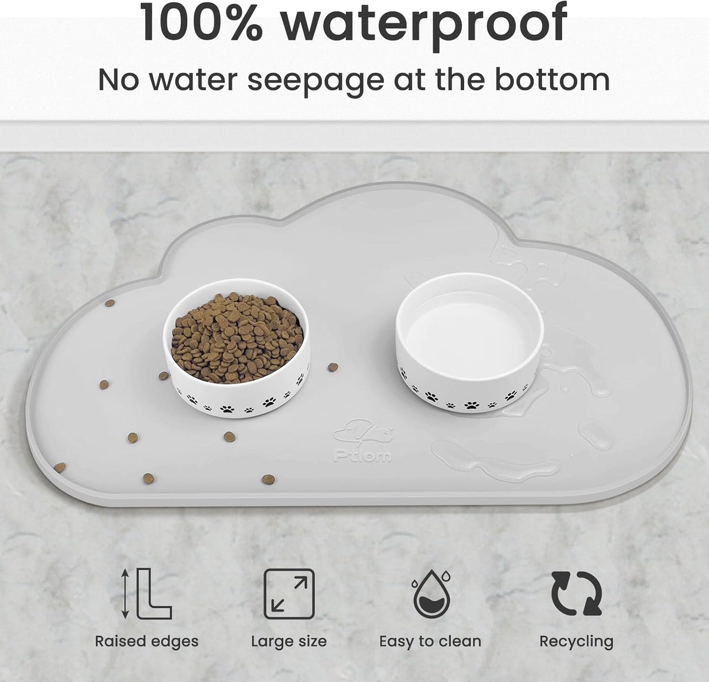 Ptlom Silicone Pet Placemat for Dogs and Cats, Non-Slip Waterproof Dog Feeding Bowl Mats for Food and Water, Small Medium Large Pet Puppy Tray Mat Prevent Residues from Spilling onto The Floor, Beige