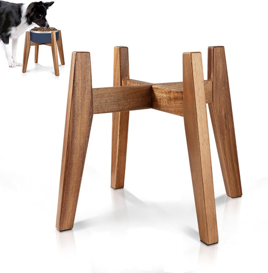 Elevated Dog Bowl Stand for Medium & Large Dogs, Fits Up to 9 inches diameter 64 oz Bowls Raised Dog Bowl Stand , Solid Acacia Wood Dog Bowl Holder, Single Elevated Dog Feeding Station (Stand Only)
