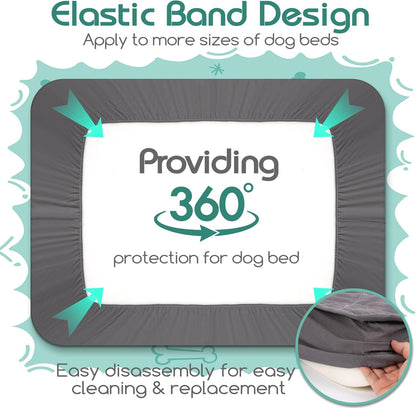 Waterproof Dog Bed Cover Replacement Washable 2 Pack, Soft & Noiseless Quilted Fitted Sheet with Elastic Band, Easy to Clean Dog Bed Sheets Pet Bed Liner for Dog/Cat - 36x27 Inch, Grey, Cover Only