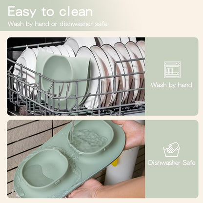 Dog Food Bowls Pet Bowls & Dog Water Bowls with No-Spill and Non-Skid, Feeder Bowls with Dog Bowl Mat for Small Medium Large Size Dogs Cats Puppy Pets, Dog Dishes (Green)
