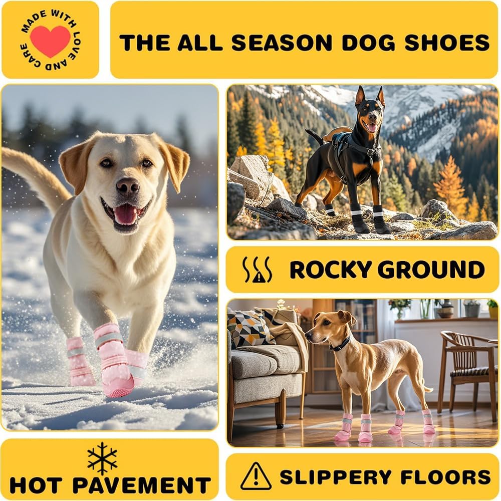Hcpet Dog Shoes for Dogs, Dog Booties for Dogs, Anti-Slip Dog Boots & Paw Protectors for Hot Pavement Winter Snow Hiking with Reflective Straps Khaki Size 6, 4PCS