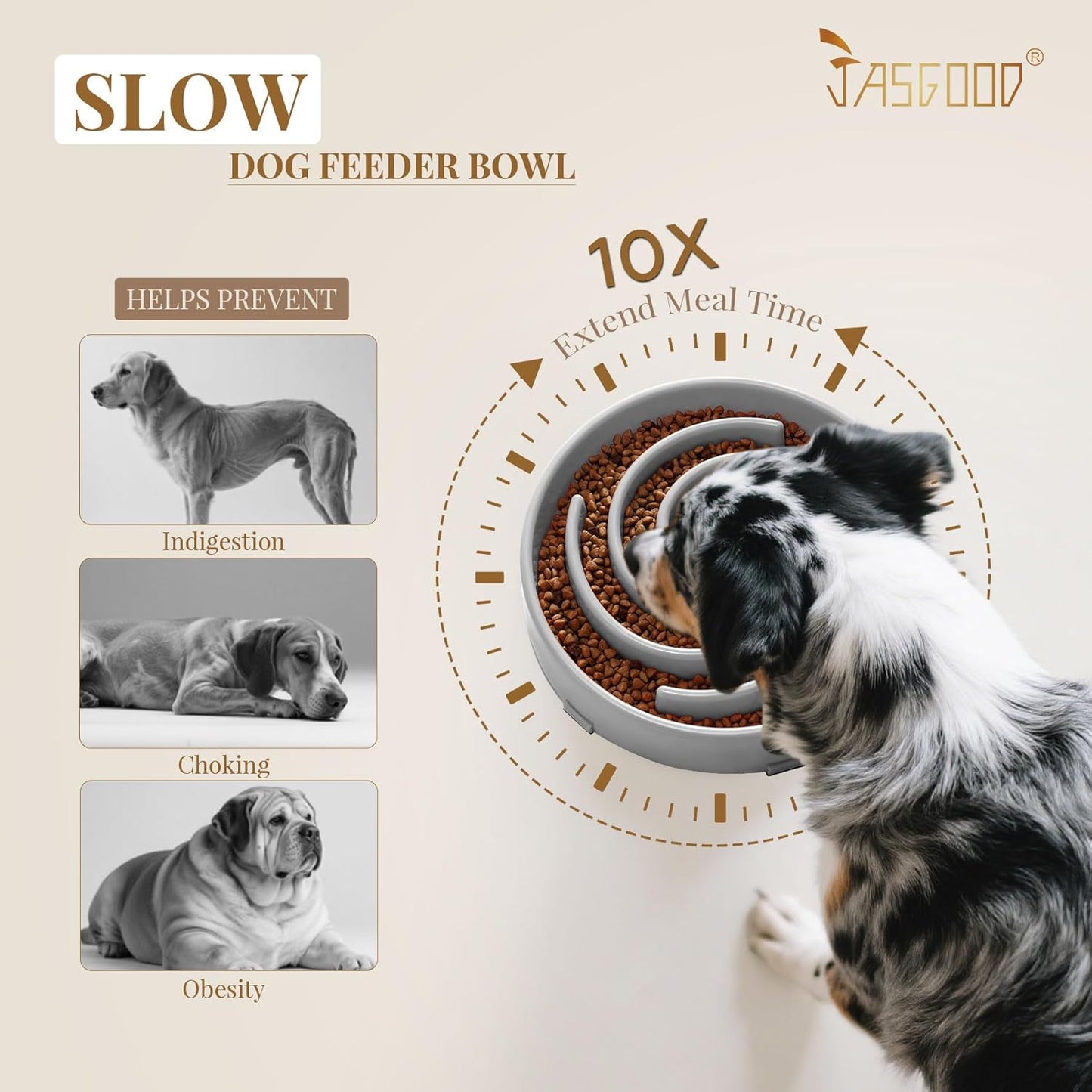 JASGOOD Slow Feeder Dogs Bowl for Large Medium Dogs,Anti-Gulping Pet Slower Food Feeding Bowls Stop Bloat,Preventing Choking