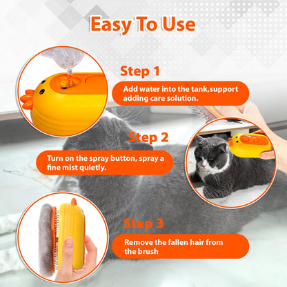 Double-Sided Pet Deshedding Dematting Comb & Steam Brush with 2 Spray Levels, Extra-Wide Detangling Undercoat Rake for Long-Hair Dogs & Cats Matted Fur, Knots, Rechargeable Grooming & Massage Tool