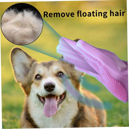 Dog Washing Gloves, Pet Grooming Gloves with Soft Brushes, Bathing and Massaging for Dogs and Cats, Silicone Heat Resistant Cleaning Gloves with High-Density Teeth (Gray)