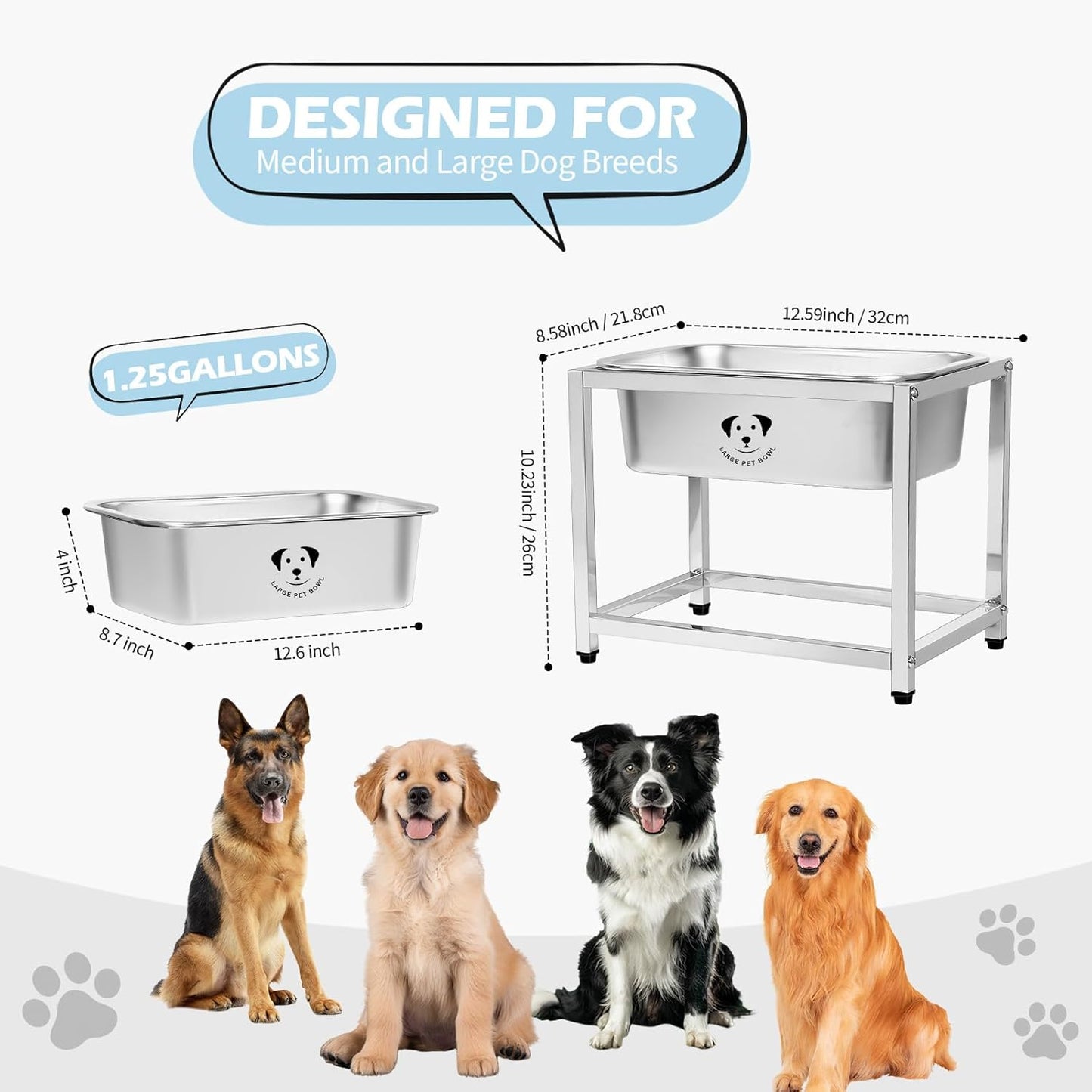 Stainless Steel Dog Bowls for Large Dogs, High Capacity Metal Dog Food Bowls, Food and Water Bowl for Larges, X-Large, and Big Dogs 1.25 Gallons