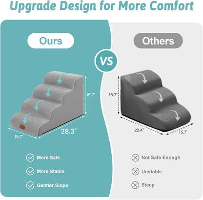 COZY KISS Dog Stairs for Small Dogs 15.7" H, 4-Step Sturdy Foam Dog Steps for Couch and Bed, Curved Pet Stairs for Puppy and Older Cat, Doggie Ladder with Washable Cover, 15.7x28.3x15.7 inch, Beige