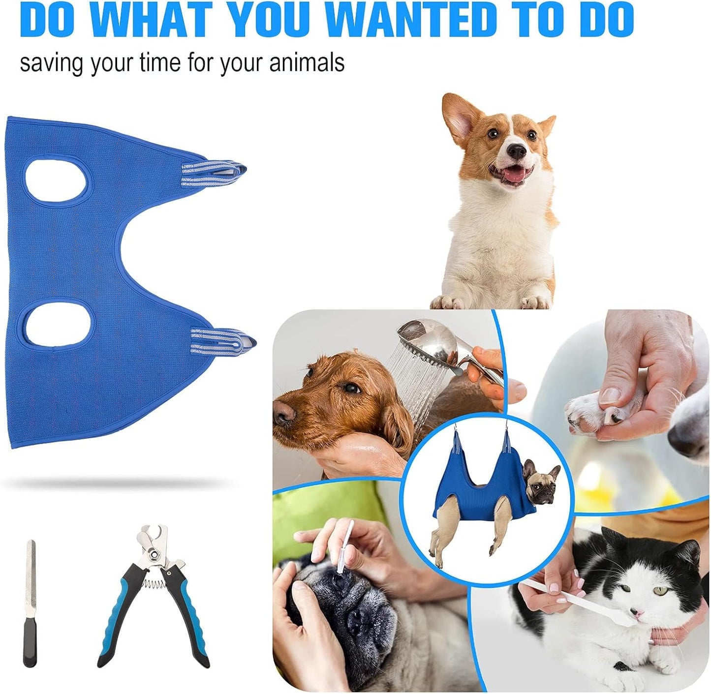 Kkiimatt 10 in 1 Pet Grooming Hammock Harness with Nail Clippers/Trimmer, Nail File, Dog Hammock/Grooming Sling for Nail Trimming/Clipping