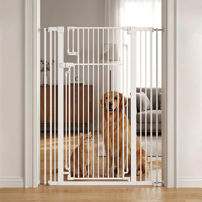 Metal Pet Gate with Cat Door, Adjustable Dog Gate for Doorways & Stairs, Pressure Mounted, Auto-Close, No Tools Needed, 31-46 Inches, Black