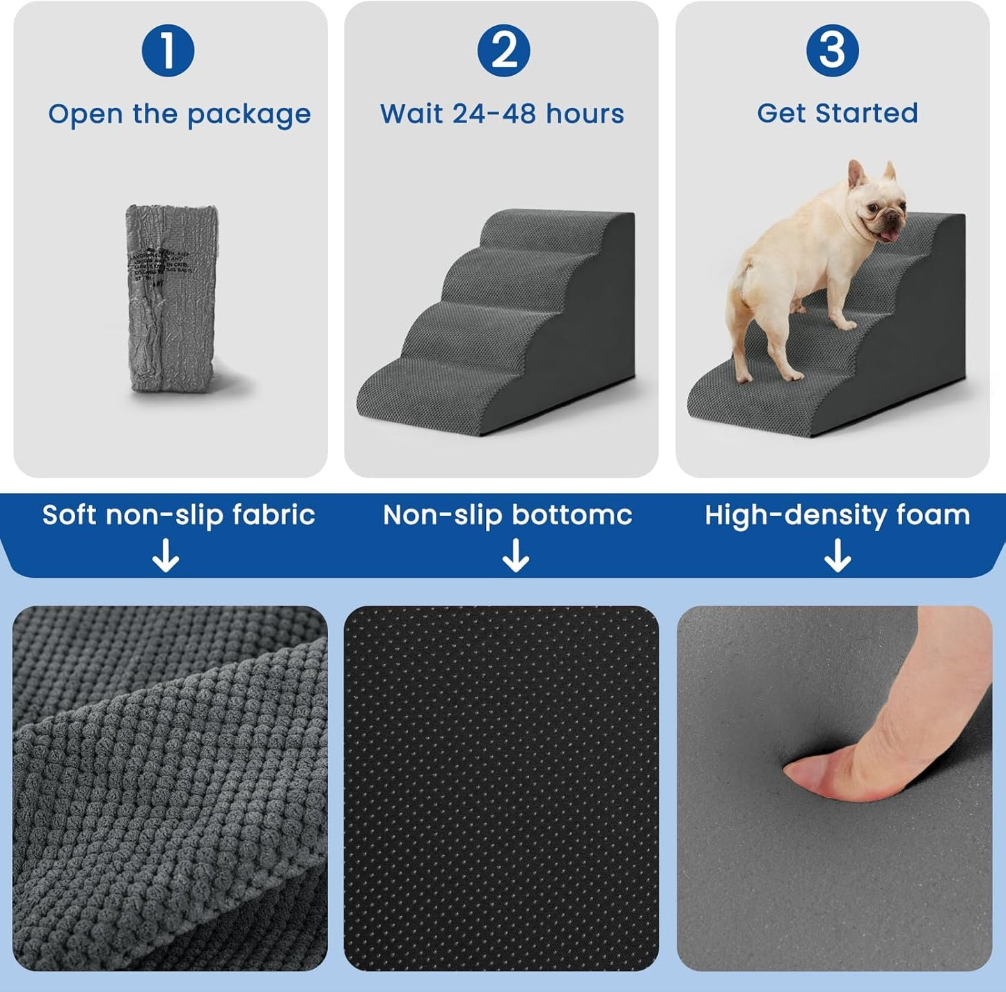 Airpanda Dog Stairs for Small Dogs and Cats – 3 Step Pet Ramp for Couch & Sofa, Non-Slip Dog Steps for Pets, Washable Cover, High-Density Support Foam for Easy Climbing,Beige