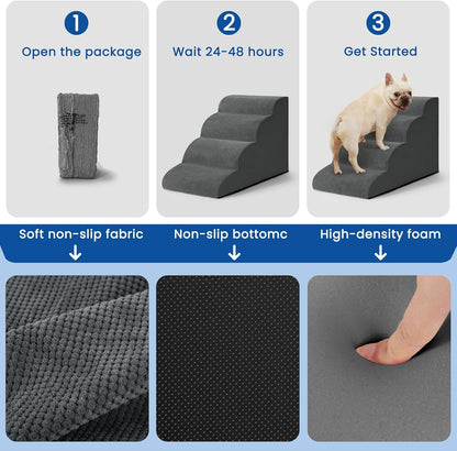 Airpanda Dog Stairs for Small Dogs and Cats – 3 Step Pet Ramp for Couch & Sofa, Non-Slip Dog Steps for Pets, Washable Cover, High-Density Support Foam for Easy Climbing,Beige