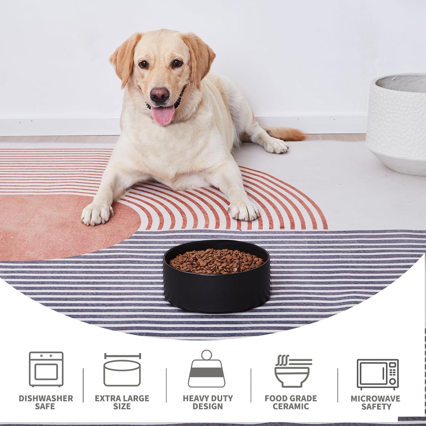 6'' Ceramic Raised Dog Bowl - 30Oz Dog Food & Water Bowl with Elevated Non-Slip Bamboo Stand, Dishwasher & Microwave Safe, Anti Vomiting Heavy Duty Pet Bowl for Small and Medium Dogs, White