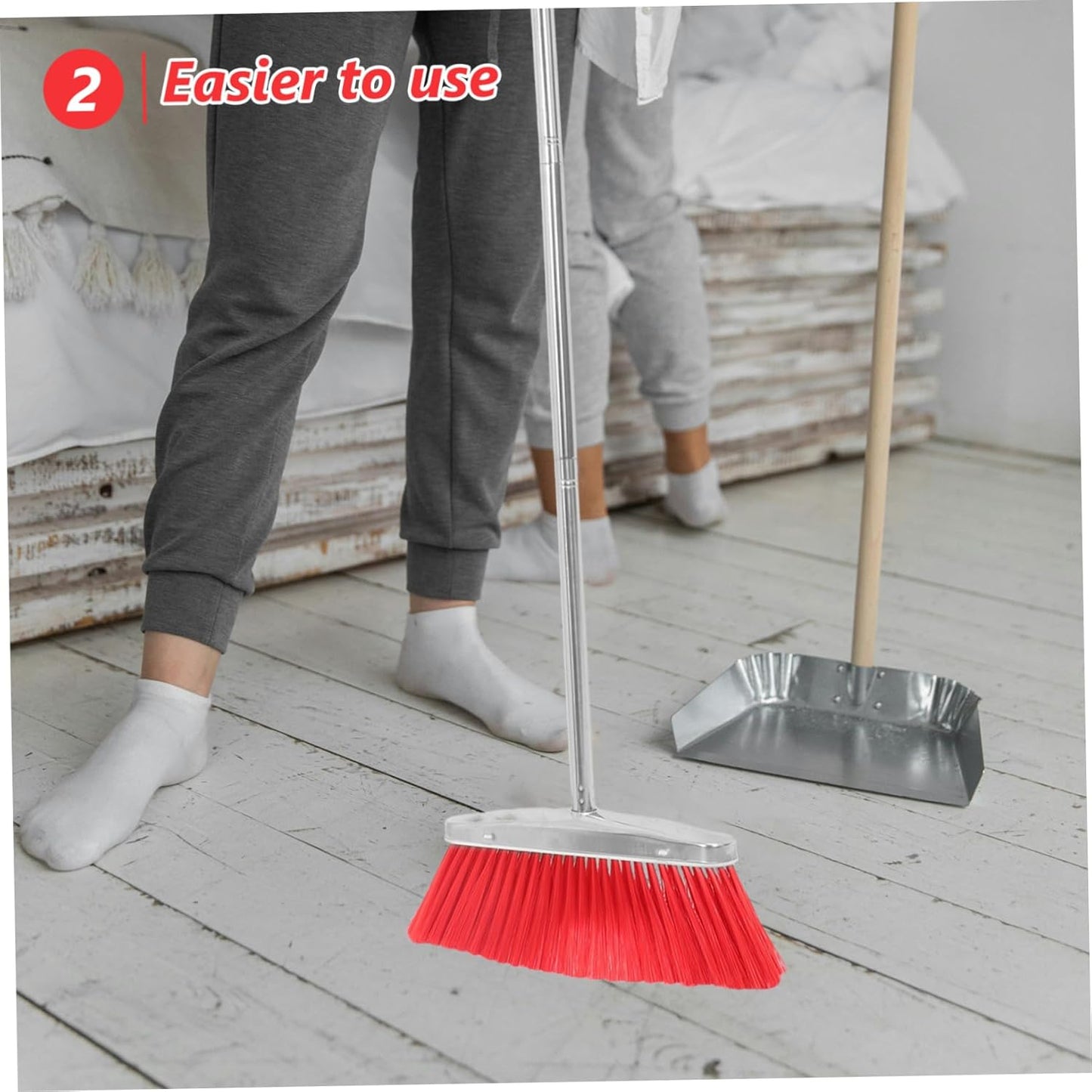 Ipetboom Pet Hair Broom Indoor Dustpan Soft Bristles Heavy Duty Stainless Steel Outdoor Broom for Garage Lobby