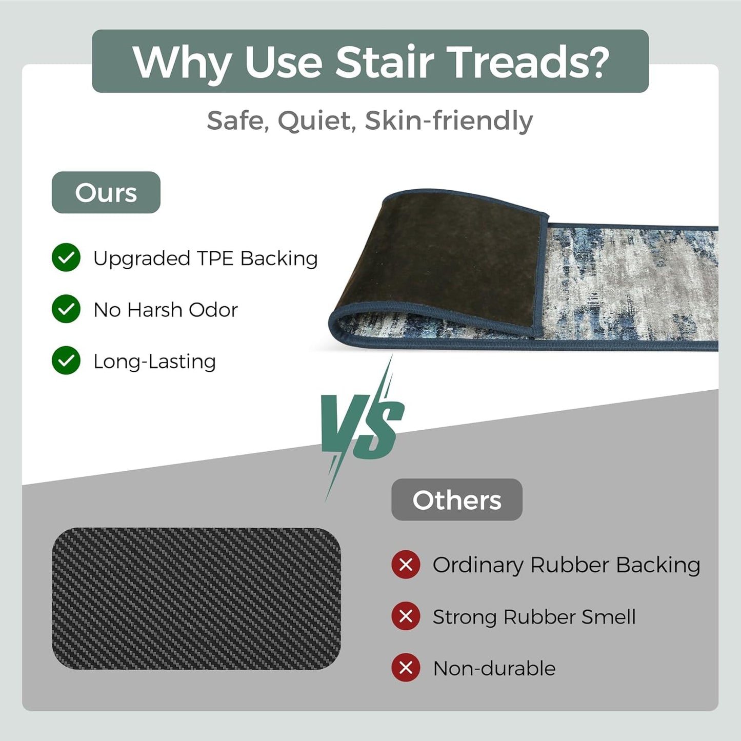 sarben Non Slip Stair Treads for Wooden Steps 15PCS - 8"x30" Indoor Safety Carpet, Edging Mats with TPE Adhesive Backing, Pet and Elderly Friendly Stair Rugs (Taupe) - Colors B