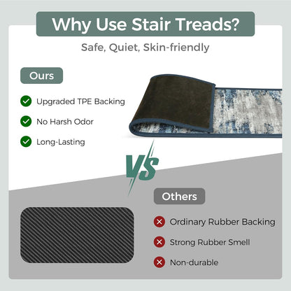 sarben Non Slip Stair Treads for Wooden Steps 15PCS - 8"x30" Indoor Safety Carpet, Edging Mats with TPE Adhesive Backing, Pet and Elderly Friendly Stair Rugs (Taupe) - Colors B