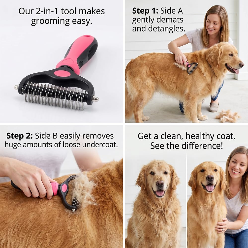 Deshedding Brush for Dogs and Cats: Undercoat Rake Pet Brush for Long Hair - Dematting Comb Removes Tangles Knots and Loose Fur, Grooming Tool for Thick Coats (blue, L)