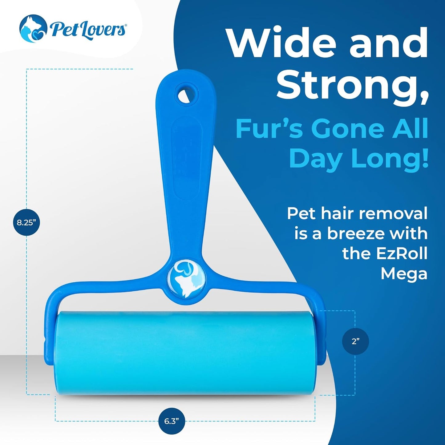 PetLovers EzRoll Reusable Lint Roller - Sticky for Life & Multi-Purpose Pet Hair, Dust, & Lint Remover for Clothing, Upholstery, & Cars - Sustainable, Washable & Efficient