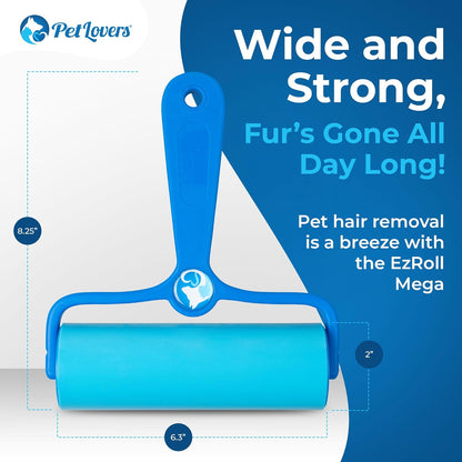 PetLovers EzRoll Reusable Lint Roller - Sticky for Life & Multi-Purpose Pet Hair, Dust, & Lint Remover for Clothing, Upholstery, & Cars - Sustainable, Washable & Efficient