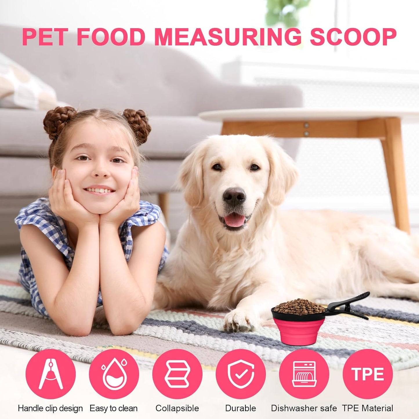 Collapsible Dog Food Scoop Foldable Pet Food Bag Clip 3 in 1 Multi-function Silicone Cat Food Measuring Cup Scoop Dog Food Scooper Pet Food Storage Clip (Green, 1 Cup Capacity(1 Pack))