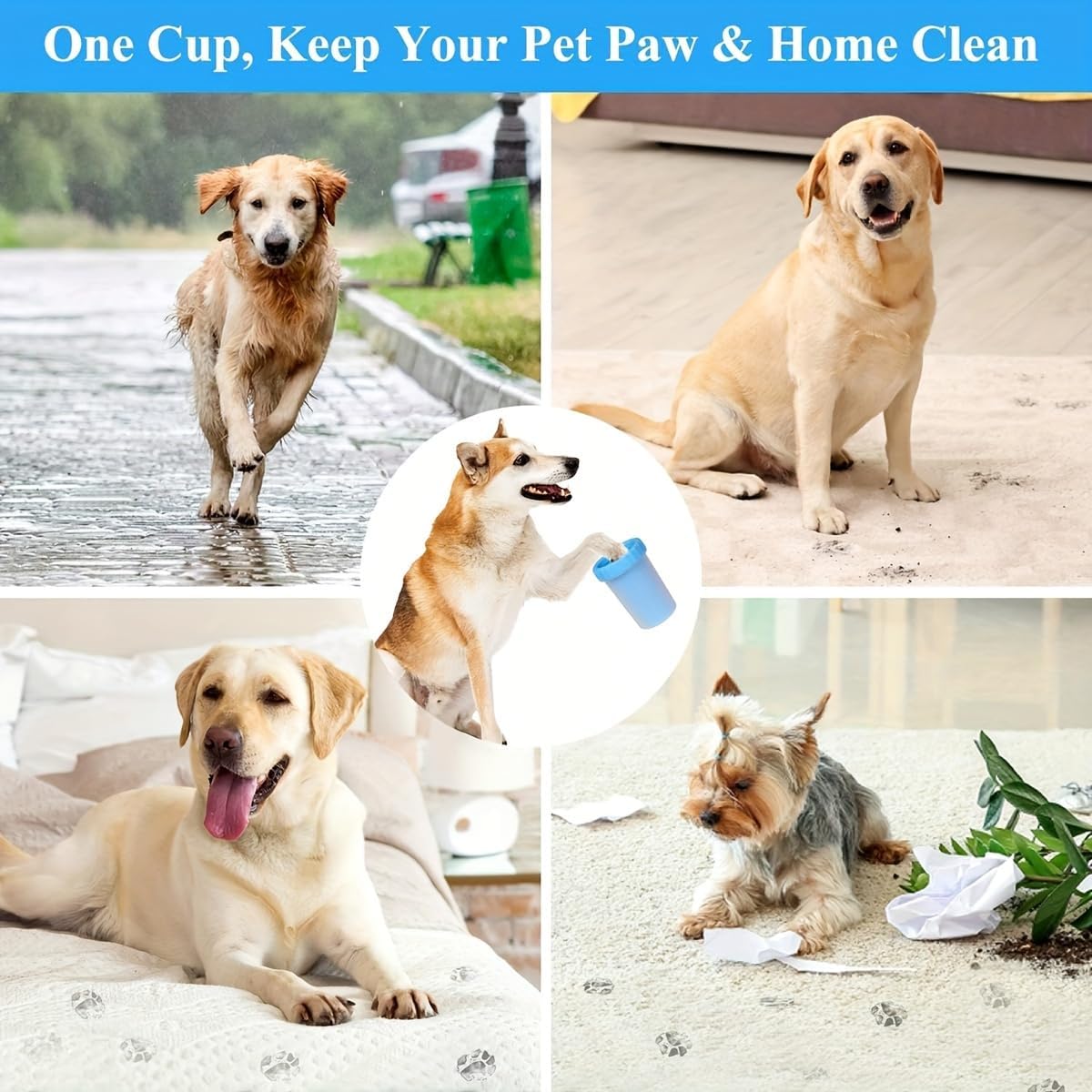 Portable Pet Paw Cleaner Cup for Dogs & Cats, No-Wipe Automatic Paw Washing Cup, Paw Cleaning Tool for Puppies & Kittens, 4.33" x 3.54" (Blue)