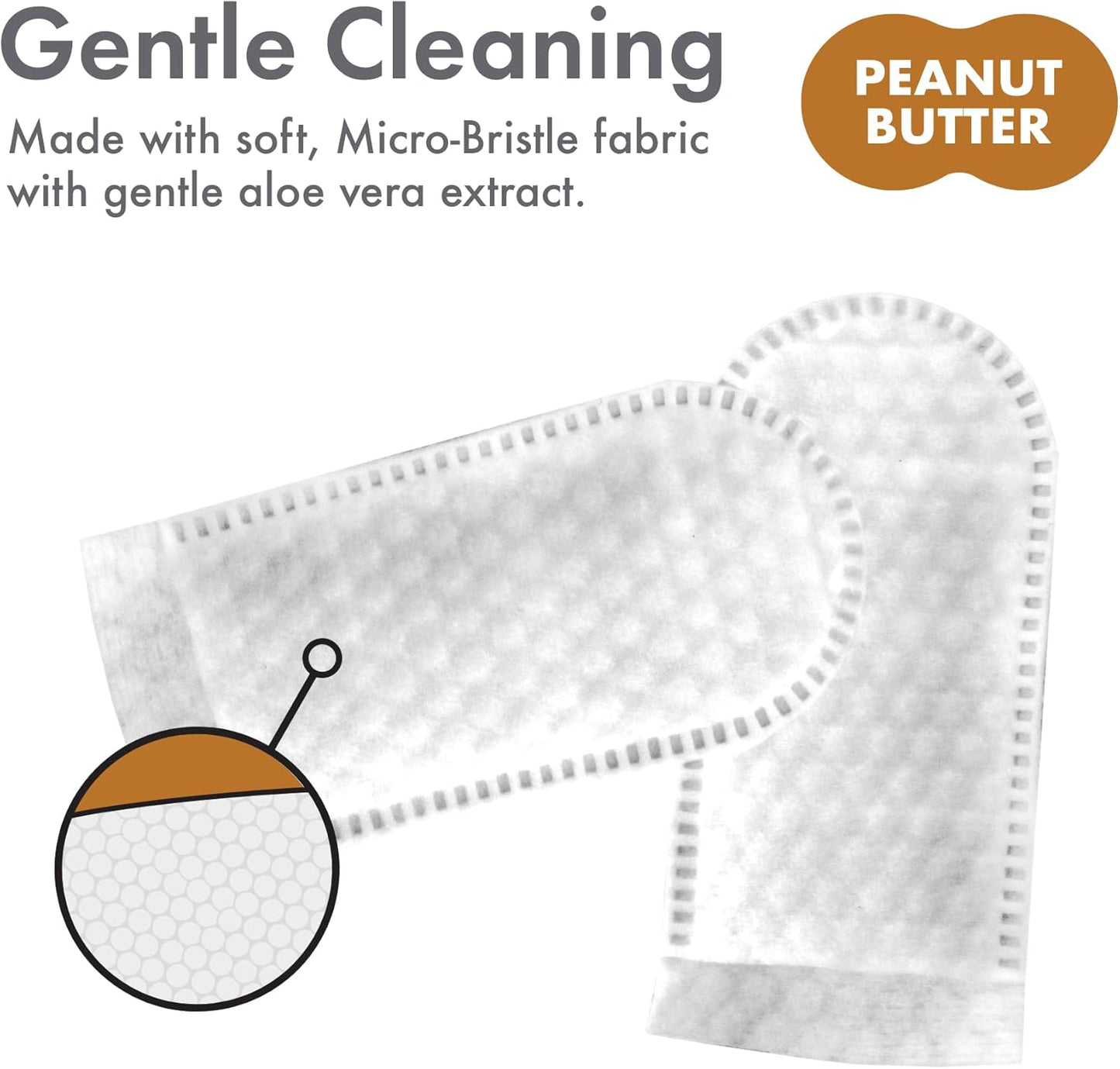 Petkin Fingertip Tooth Wipes for Dogs and Cats, 50 Finger Wipes - Slip-On, Snug Fit, Micro-Bristle Fabric - Cleans Teeth, Gums, Plaque & Tartar - Convenient, Ideal for Home and Travel - Peanut Butter