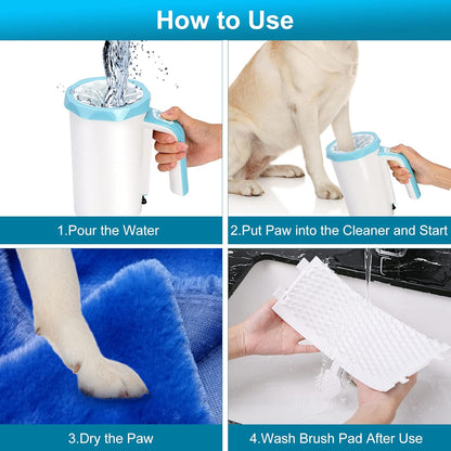 MYPIN Rechargeable Automatic Dog Paw Cleaner, Black - Portable Pet Paw Washer Cup with Soft Silicone Brush, 7.4V High Power, Suitable for Big Dog and Cat Grooming