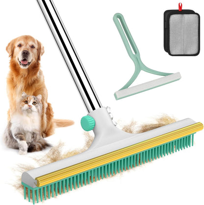Carpet Rake for Pet Hair Removal - 60" Adjustable Long Handle Carpet Rake, 3 in 1 Reusable Pet Hair Removal Tool Kit, Cat Dog Fur Rakes Scraper Carpet Broom for Carpets, Rugs, Mats