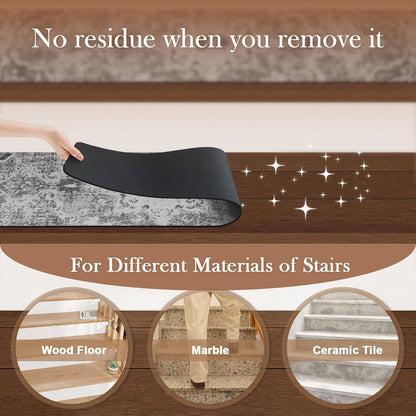 OJIA Non-Slip Carpet Stair Treads for Wooden Steps Set of 15, 30''X8'' Indoor Runner Resistant Rugs Rubber Safety Mats for Dogs, Kids & Elders, Stairway Grip