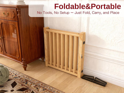 Wooden Dog Gate Indoor, 23" H Freestanding Dog Gates with Door, No-Painted Foldable Puppy Fence, Doggy Barrier for Doorway, Stairs- 4 Panels