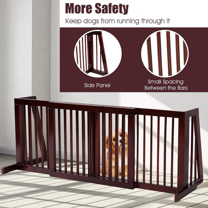 PETSITE Free Standing Retractable Wooden Dog Gate Indoor, 28-80 Inches Adjustable Pet Gate for Doorways, Stairs, Hallway, Kitchen, Easily Crossable with One Step, Ideal for Small & Medium Sized Dogs