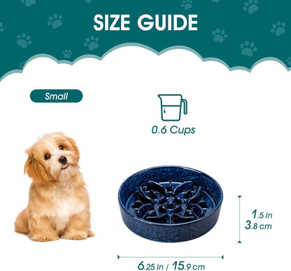 vancasso Ceramic Slow Feeder Dog Bowls, Puzzle Dog Food Bowls with Floral Maze, Anti -Slip Pet Food Dish for Small Breed, 0.6 Cups, Pink
