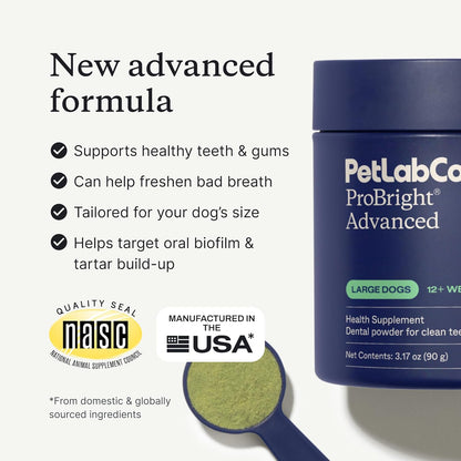 PetLab Co. ProBright Advanced Dental Powder - Dog Breath Freshener - Teeth Cleaning Made Easy – Targets Tartar & Bad Breath - Packaging May Vary - Formulated for Small Dogs