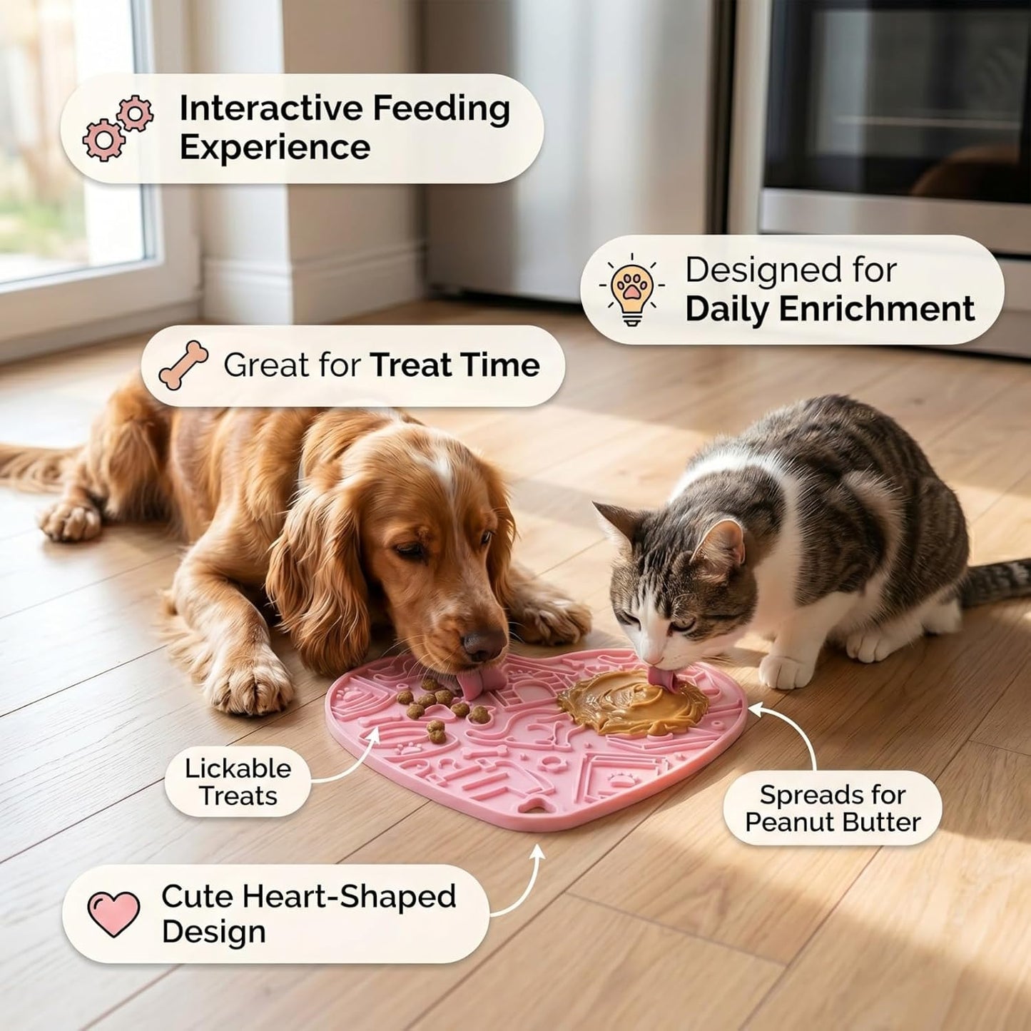 Cat & Dog Slow Feeder Puzzle Toy — Interactive Cat Puzzle Feeder Bowl, Dog Puzzle Feeder, Dog Lick Mat, Mental Stimulation Toy for Indoor Cats & Dogs, Anti-Gulp, Fun & Durable Heart Shape(Pink)