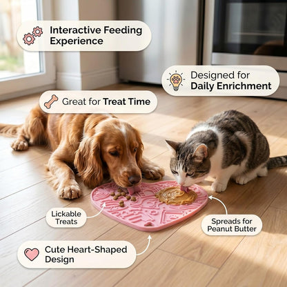 Cat & Dog Slow Feeder Puzzle Toy — Interactive Cat Puzzle Feeder Bowl, Dog Puzzle Feeder, Dog Lick Mat, Mental Stimulation Toy for Indoor Cats & Dogs, Anti-Gulp, Fun & Durable Heart Shape(Pink)