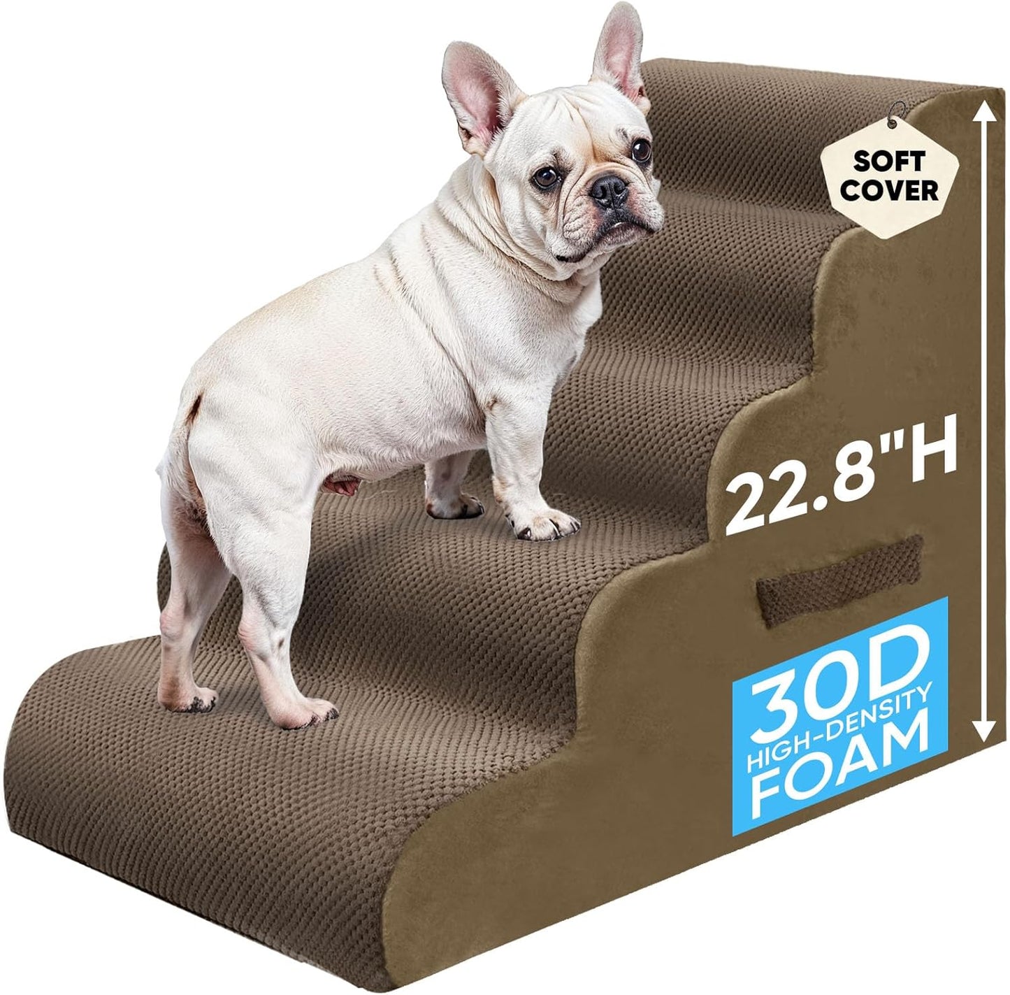 PAWSCRAT Pet Stairs for Dogs 4-Step, 19.6" H Pet Stairs for High Bed, Couch Sofa & Chair, 30D Material Soft Foam Dog Steps with Non-Slip Bottom Surface Removable Washable Cover, Grey