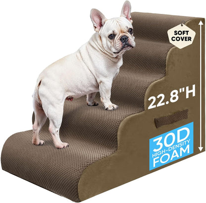 PAWSCRAT Pet Stairs for Dogs 4-Step, 19.6" H Pet Stairs for High Bed, Couch Sofa & Chair, 30D Material Soft Foam Dog Steps with Non-Slip Bottom Surface Removable Washable Cover, Grey