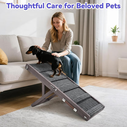 2026 Upgraded Dog Ramp for Couch, Foldable Small Dog Ramp for Sofa, 4 Adjustable Height from 13'' to 21", Portable Stable Pet Steps with Non-Slip Pad, Pet Ramps Use for Sofa Couch Stairs