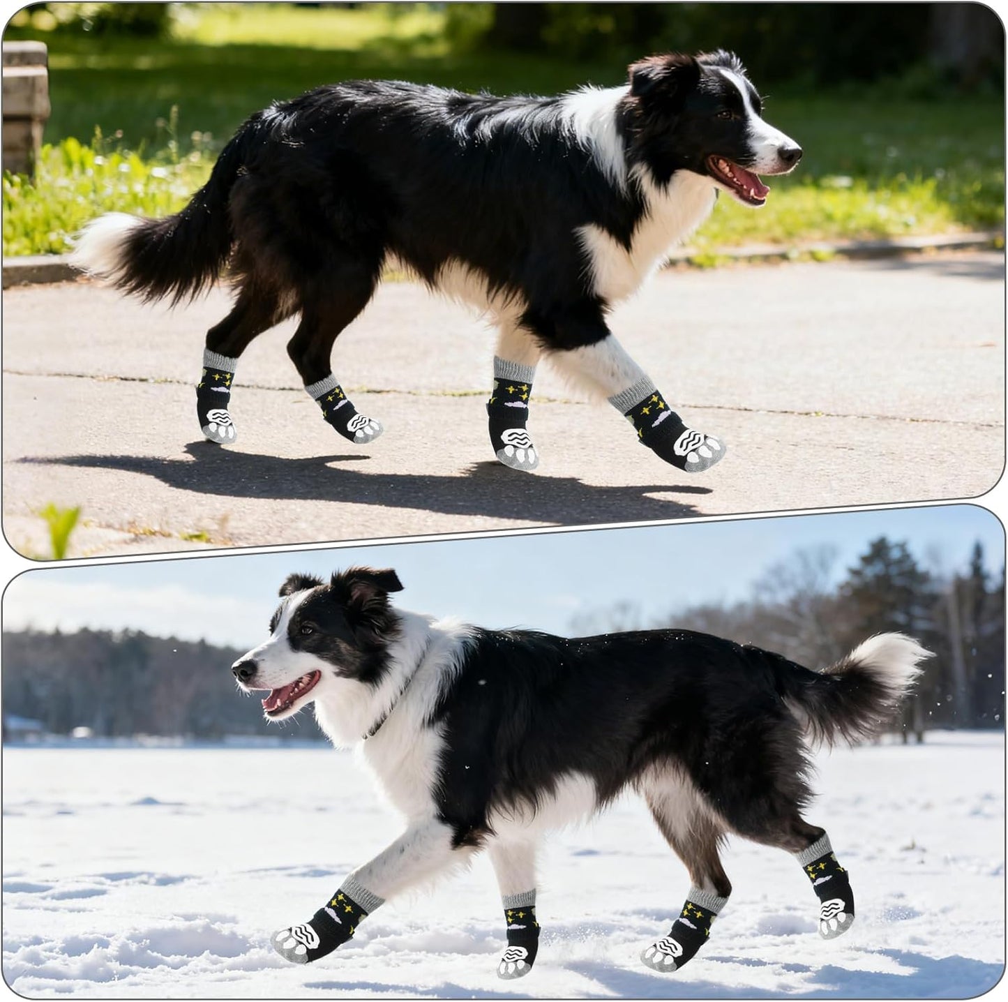 PUPTECK Anti Slip Dog Socks with Double Grippers for Hardwood Floors, Shoes for Hot/Cold Pavement, Boots & Paws Protectors to Prevent Licking, Traction Booties for Senior Small Large Dogs