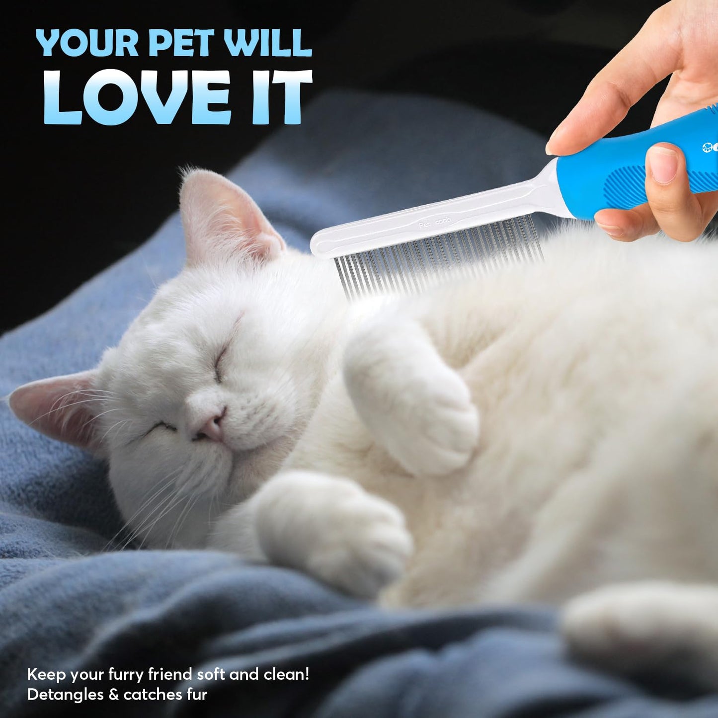 GENPEPADO Grooming Comb for Dogs and Cats with Matted Hair, Detangling Pet Comb with Long and Short Stainless Steel Metal Fine Teeth for Removing Mats, Tangles, Knots & Loose Fur from The Undercoat