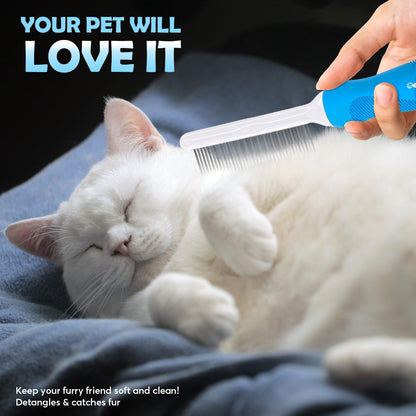 GENPEPADO Grooming Comb for Dogs and Cats with Matted Hair, Detangling Pet Comb with Long and Short Stainless Steel Metal Fine Teeth for Removing Mats, Tangles, Knots & Loose Fur from The Undercoat