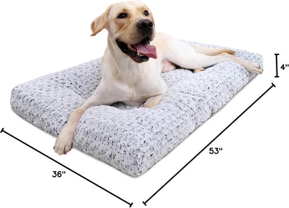 KSIIA Washable Dog Bed Deluxe Plush Dog Crate Beds Comfy Kennel Pad Anti-Slip Pet Sleeping Mat for Large, Jumbo, Medium, Small Dogs Breeds, 35" x 23", Gray