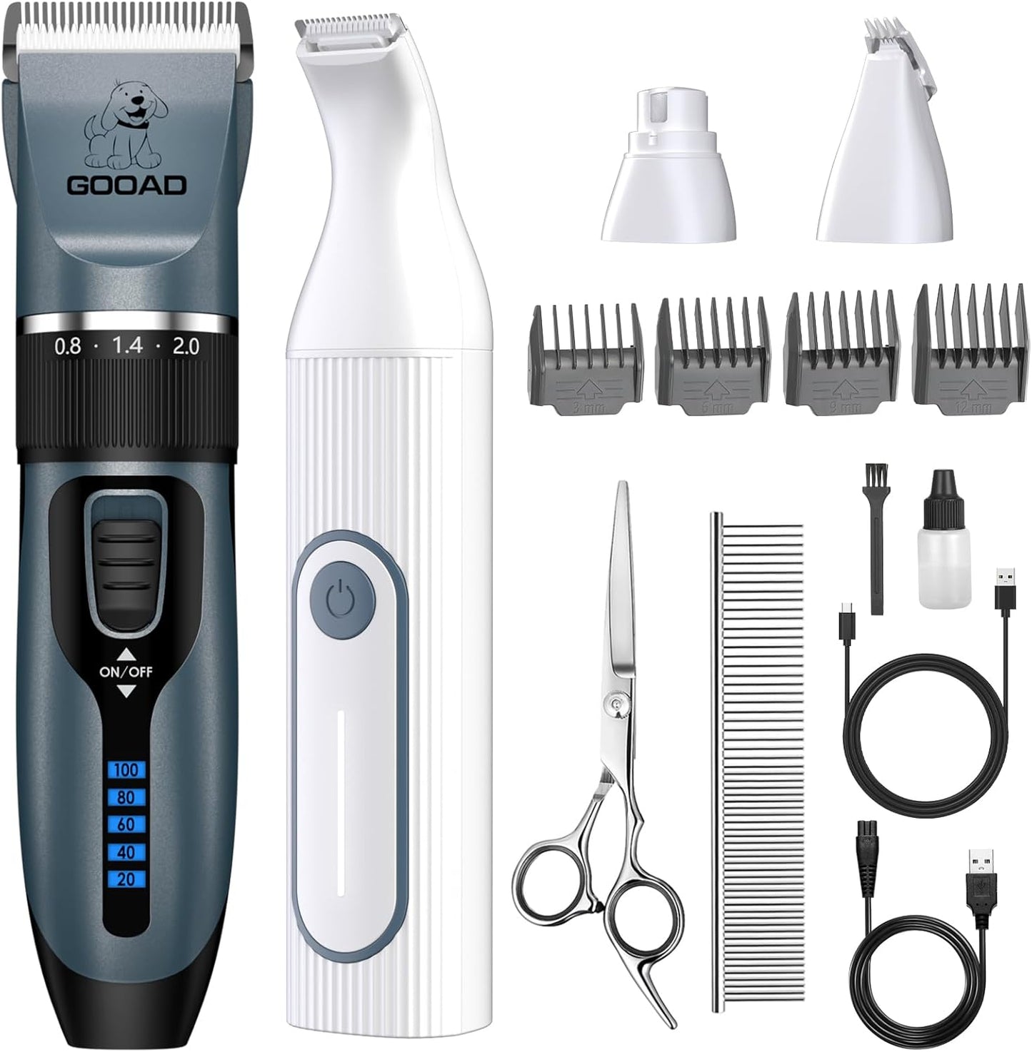 Dog Clippers for Grooming for Heavy Thick Hair&Coats,Low Noise Hair Trimmer,Rechargeable Cordless Pet Shaver, Dog Grooming Kit with Paw Trimmer Nail Grinder for Small Large Dogs