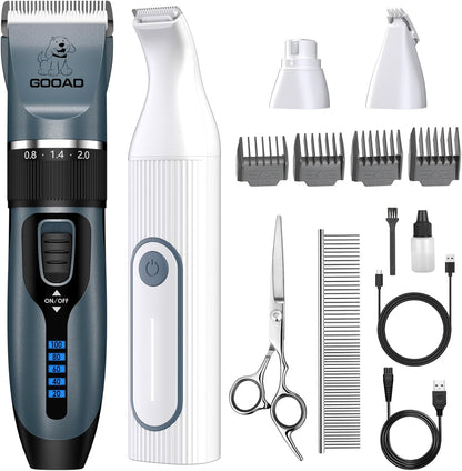Dog Clippers for Grooming for Heavy Thick Hair&Coats,Low Noise Hair Trimmer,Rechargeable Cordless Pet Shaver, Dog Grooming Kit with Paw Trimmer Nail Grinder for Small Large Dogs