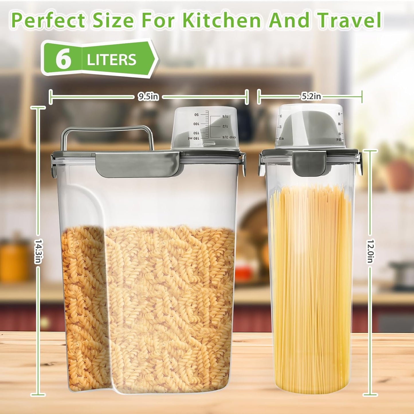 Viretec Rice Airtight Storage Container, 3 to 5Lbs Cereal Dry Food Flour Bin, Pet Dog Cat Food Dispenser with Measuring Cup, BPA Free Clear Plastic Kitchen and Pantry Organization Bin for Sugar