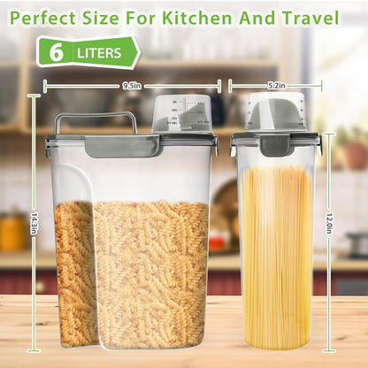 Viretec Rice Airtight Storage Container, 3 to 5Lbs Cereal Dry Food Flour Bin, Pet Dog Cat Food Dispenser with Measuring Cup, BPA Free Clear Plastic Kitchen and Pantry Organization Bin for Sugar