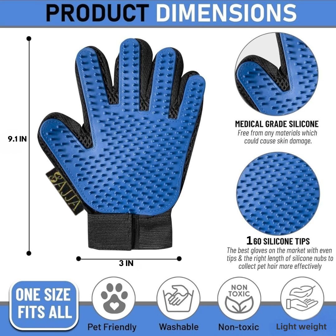 2-in-1 Pet Grooming Gloves 2-Pack – Double-Sided Deshedding & Pet Hair Remover for Dogs & Cats – Gentle Massage Glove for Shedding Fur – Lint Remover for Furniture & Clothing