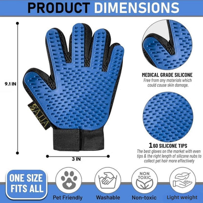 2-in-1 Pet Grooming Gloves 2-Pack – Double-Sided Deshedding & Pet Hair Remover for Dogs & Cats – Gentle Massage Glove for Shedding Fur – Lint Remover for Furniture & Clothing