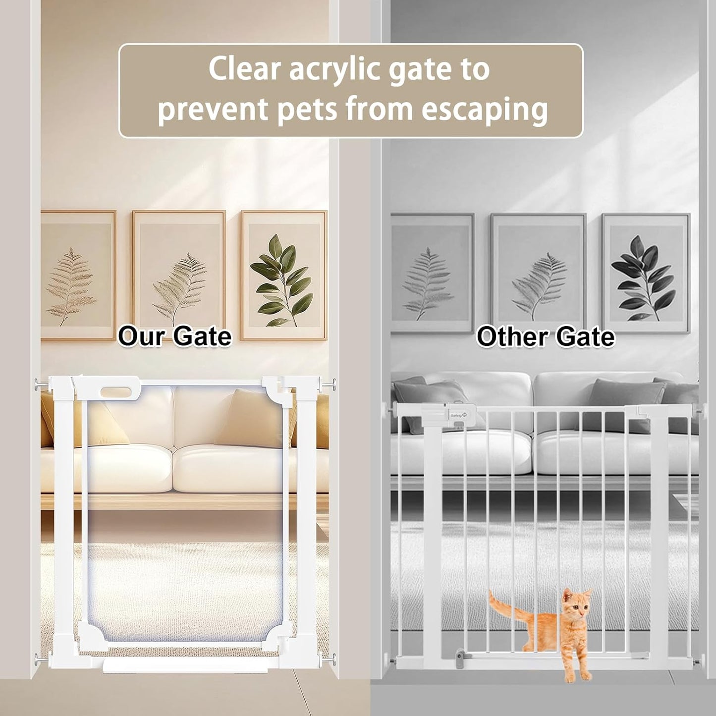 WAOWAO Clear Baby Gate for Stairs Modern Design Acrylic Auto Close Pet Gate, 29.52-37.79" Wide Safety Baby Gate for Doorways,White Clear Dog Gates Indoor, Hallways,Kitchen
