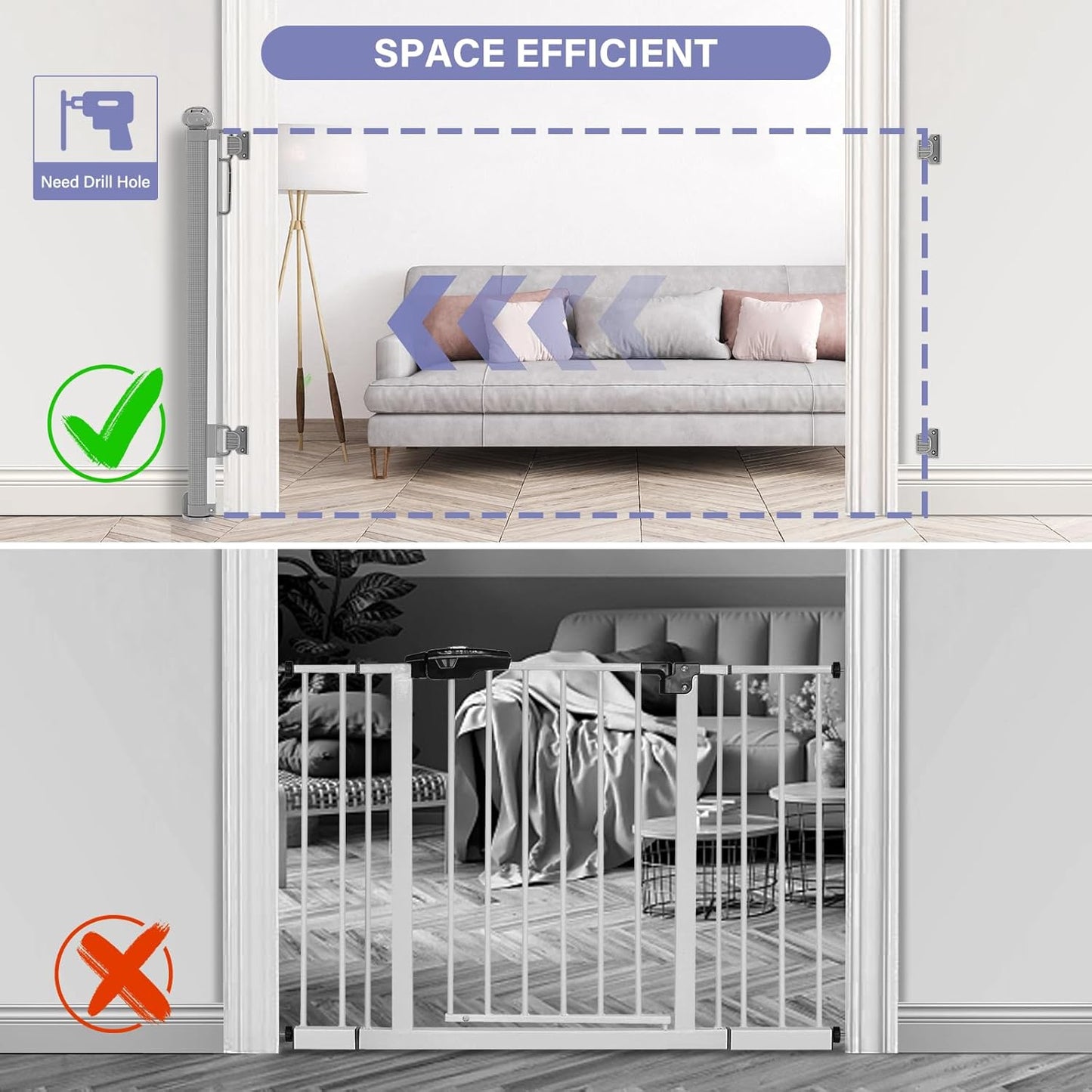 PRObebi Retractable Dog Gate for the House Extends to 54" Wide 34" Tall, Gates for Baby Indoor, Stair Gate for Outdoor, Staris, Hallways, Doorways, Deck, Porch, Need Drilling