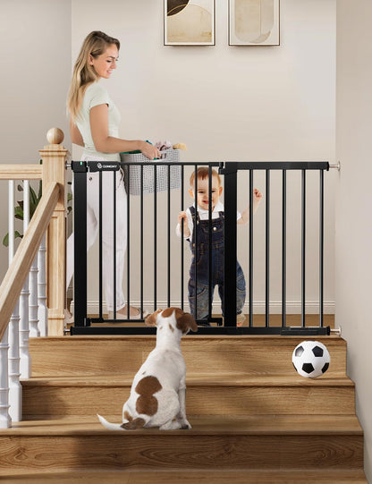 COMOMY 36" Extra Tall Baby Gate for Stairs and Doorways - Fits 29.5" to 48.8" Wide Openings, Auto Close Extra Wide Dog Gate for House, Pressure Mounted Easy Walk Through Pet With Door, Black