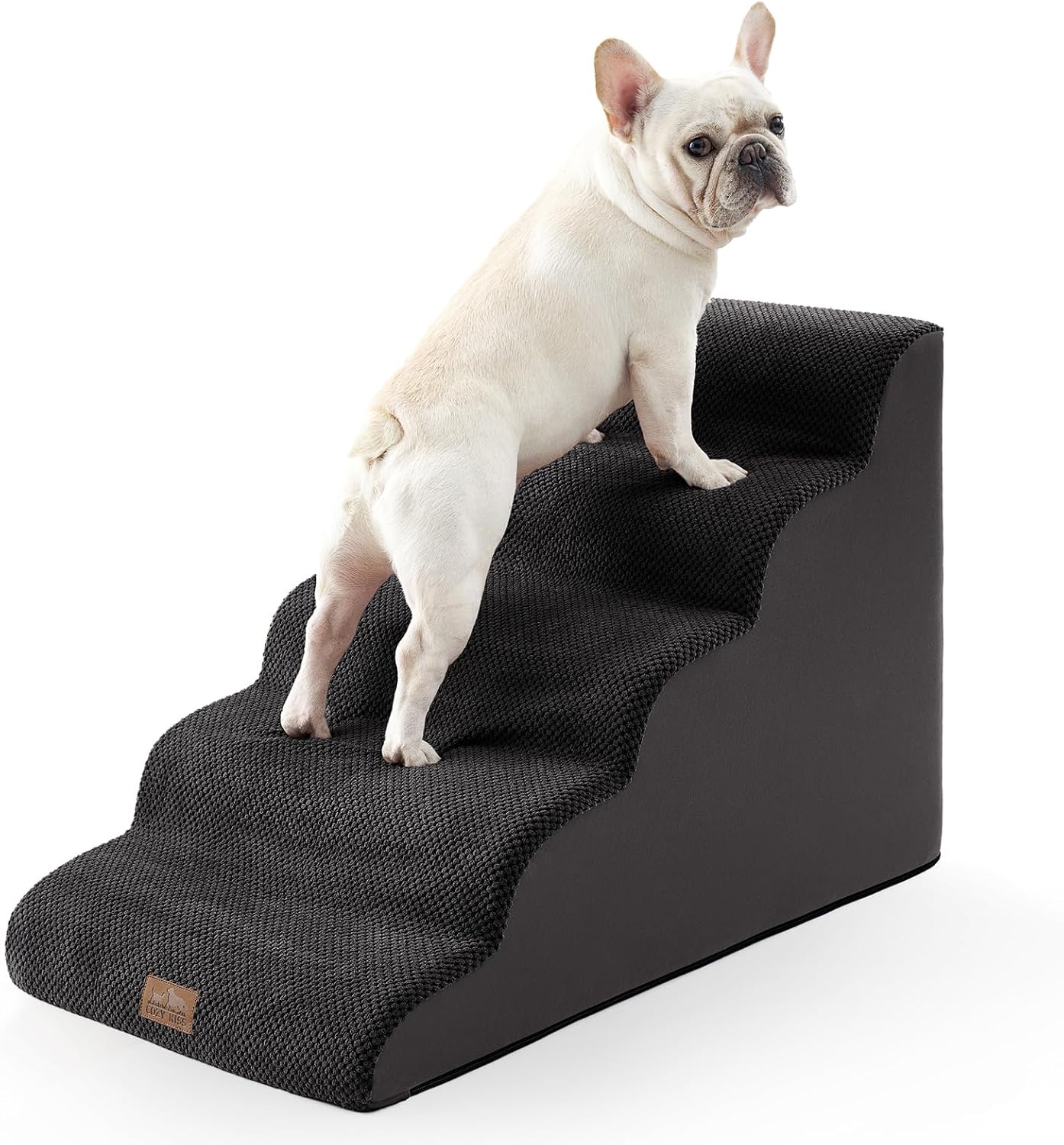 COZY KISS Extra Wide Dog Stairs with Tunnel, Foam Detachable Large Dog Step for Small Pet, Puppy or Cats, Medium Pet Ramp for High Bed, Couch, Sofa or Car, 19.7x33x22.4 inch, 5 Step, Beige